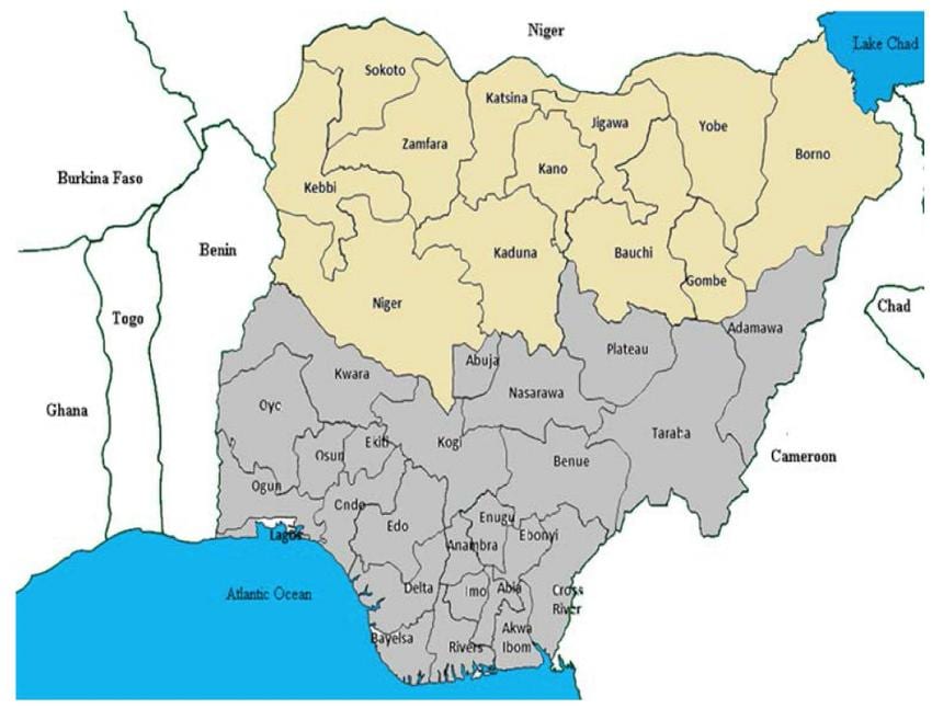 kort over det nordlige stater nigerianske