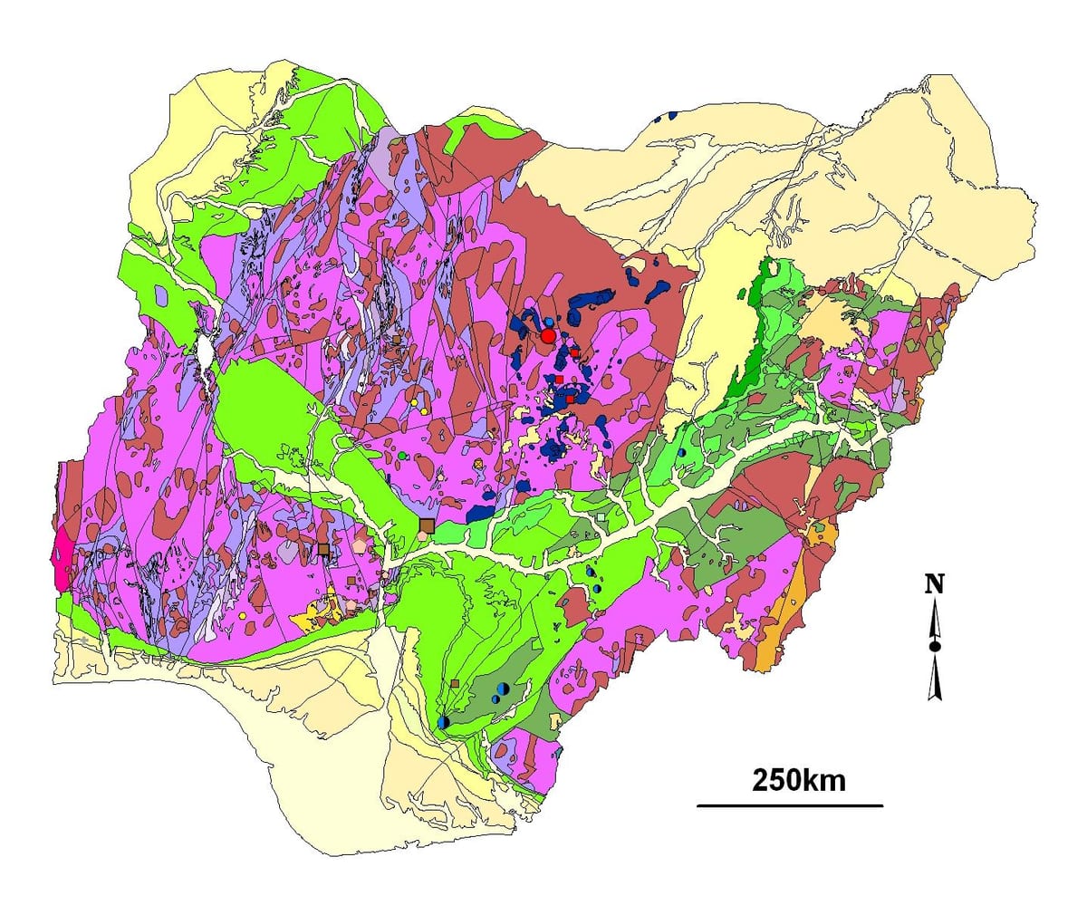 Kort over geologiske nigeria