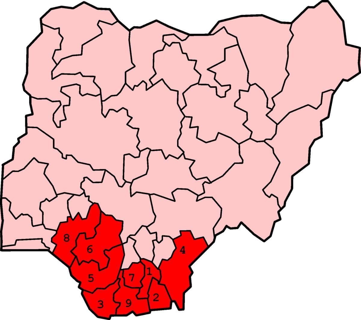 Kort i syd-syd-nigeria