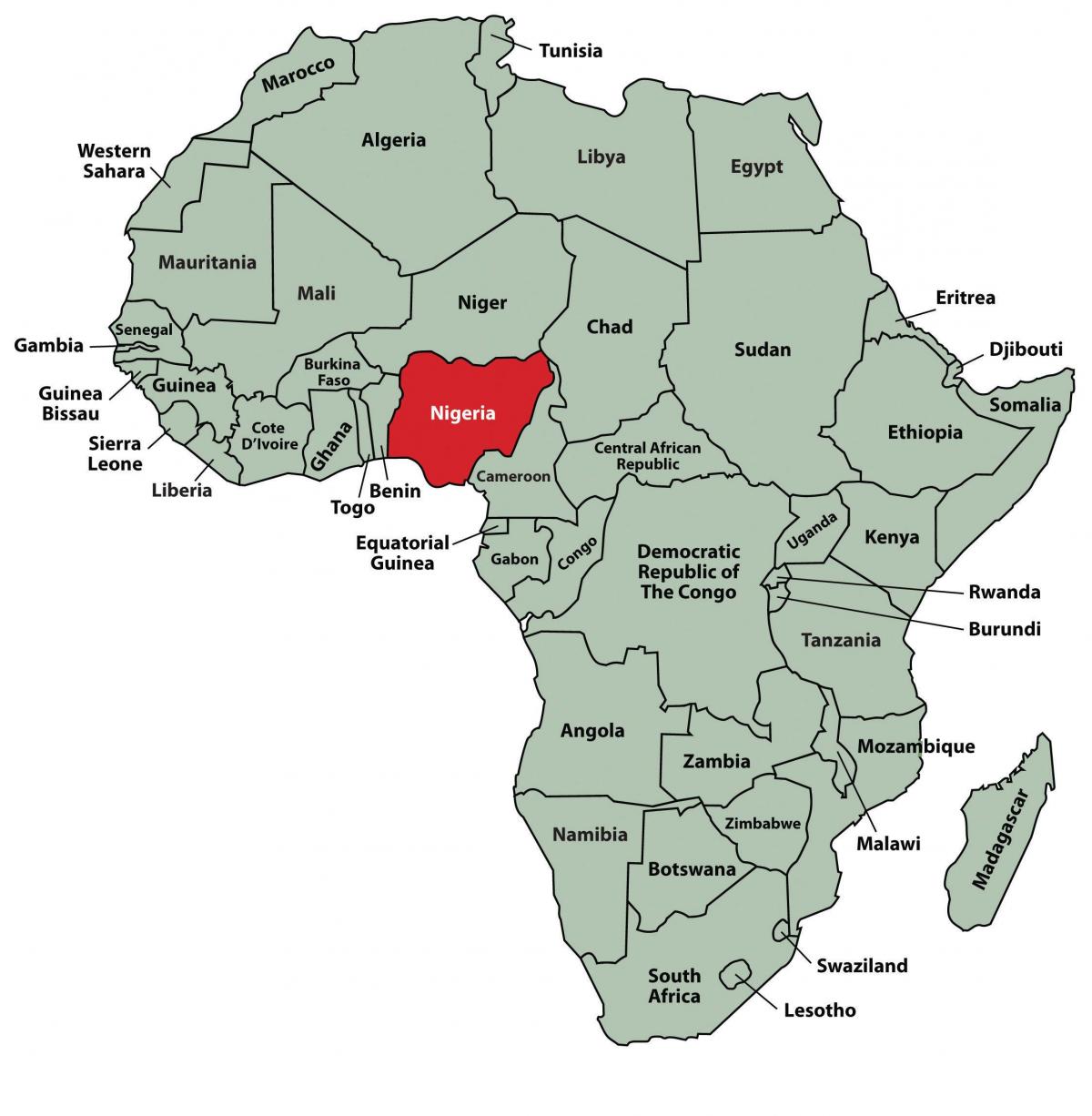 Kort over afrika, der viser, nigeria