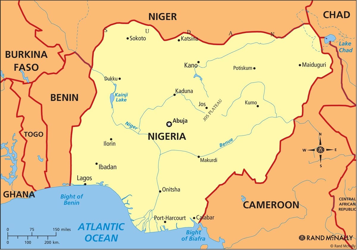 kort over nigeria viser floden niger og benue