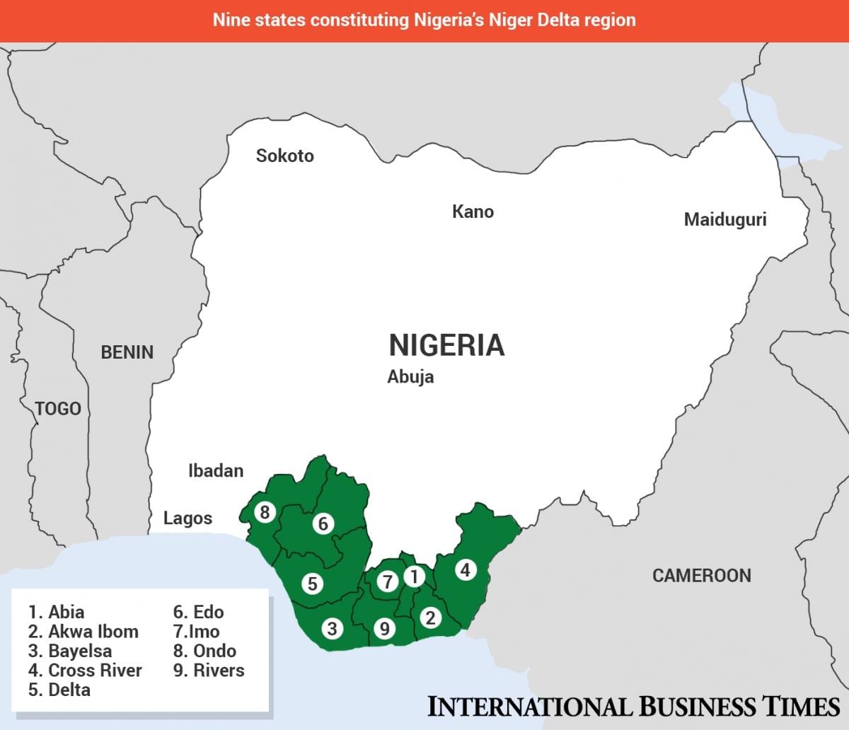 Kort fra niger delta kort i nigeria