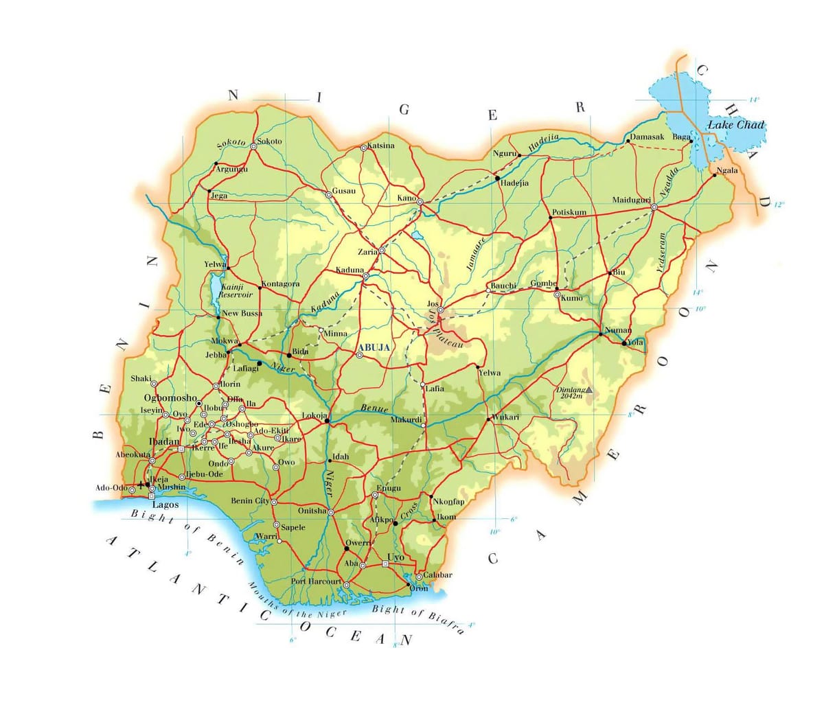 Kort over nigeria højde