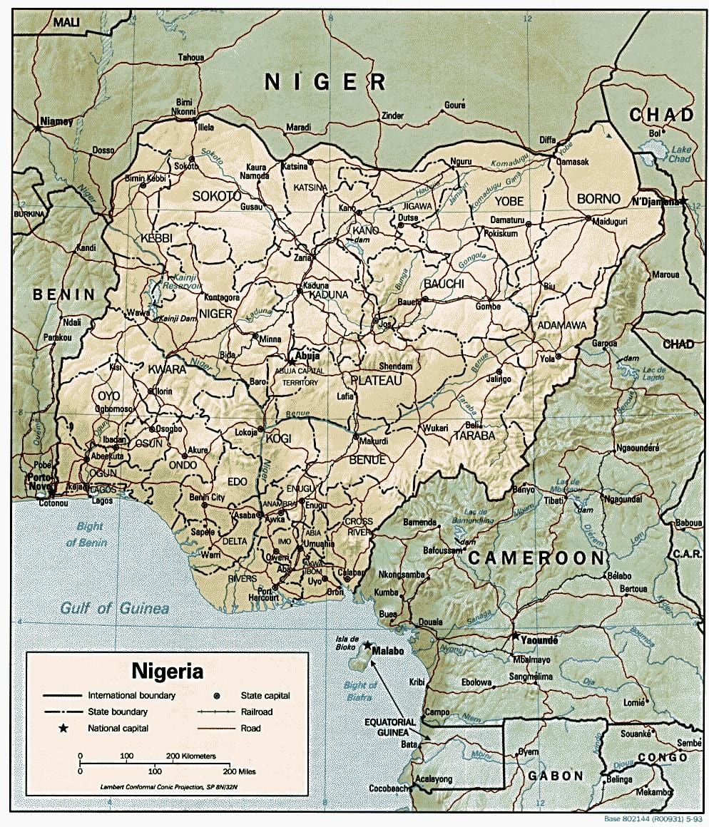 geografisk kort over nigeria