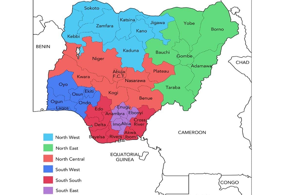 kort over nigeria viser geopolitiske zoner