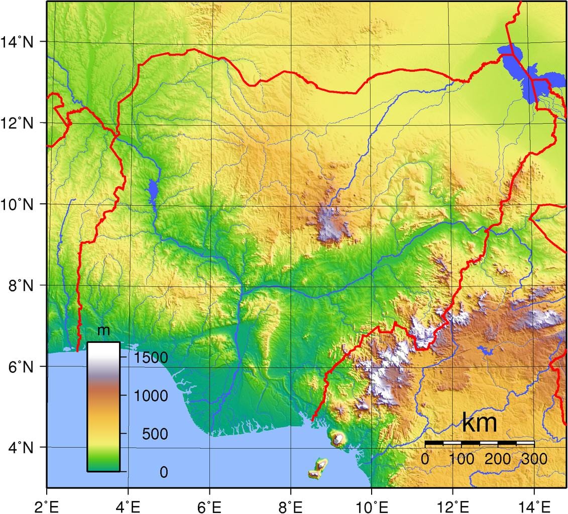 Kort over nigeria topografisk