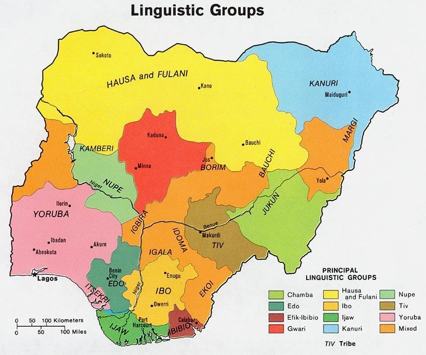 kort over nigeria viser etniske grupper