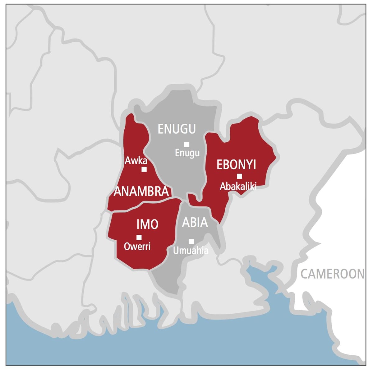 Kort over south east nigeria