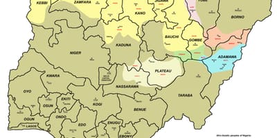 Kort over nigeria, der viser 36 lande, og deres hovedstæder