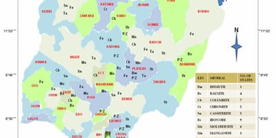 Kort over nigeria, der viser de mineralske ressourcer