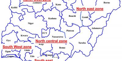 Kort over nigeria viser seks geopolitiske zoner