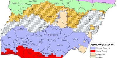 Kort over nigeria, der viser den økologiske zoner