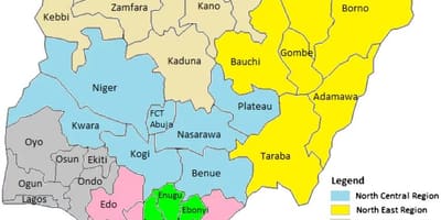 Kort over nigeria, der viser den geopolitiske zoner