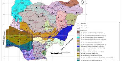 Kort over nigeria, der viser forskellige vegetation zoner