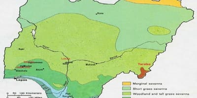 Kort over nigeria, der viser vegetation