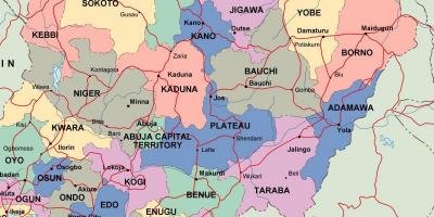 Kort nigeria med stater og byer