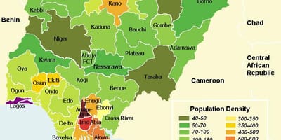 Nigeria befolkningstæthed kort